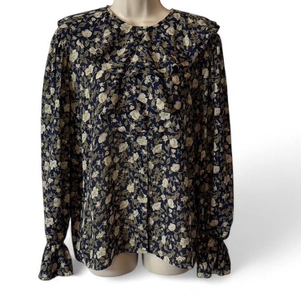 Vintage Floral Ruffled‎ Blouse, Women's Size 12